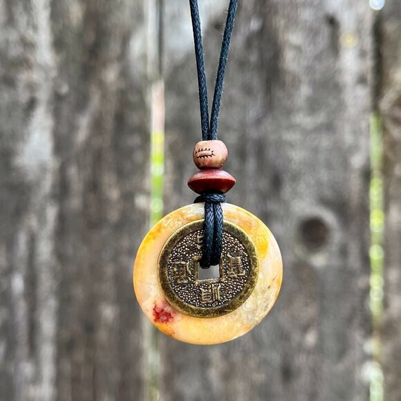 Crazy Lace Agate Pendant with Feng Shui Lucky Coin - Picture 5 of 7